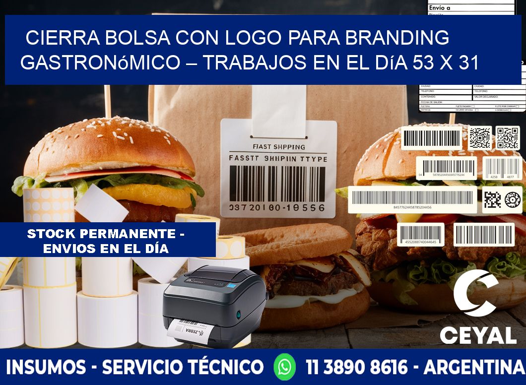 Cierra bolsa con logo para branding gastronómico – Trabajos en el día 53 x 31