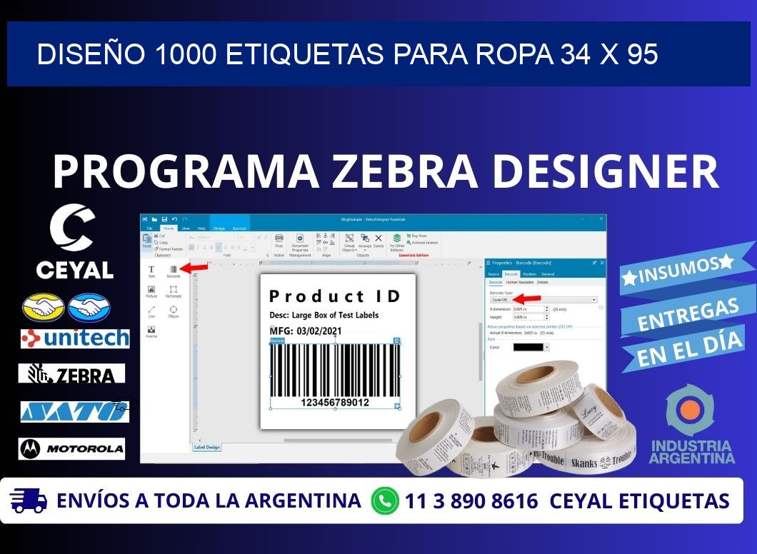 DISEÑO 1000 ETIQUETAS PARA ROPA 34 x 95