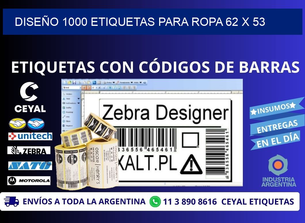 DISEÑO 1000 ETIQUETAS PARA ROPA 62 x 53