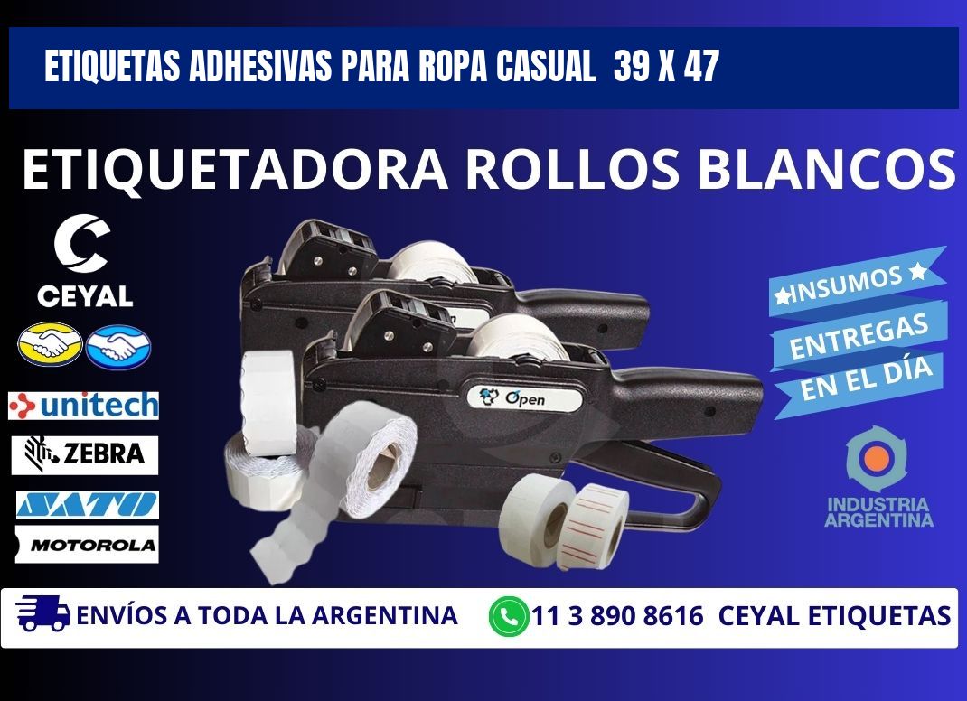 ETIQUETAS ADHESIVAS PARA ROPA CASUAL  39 x 47