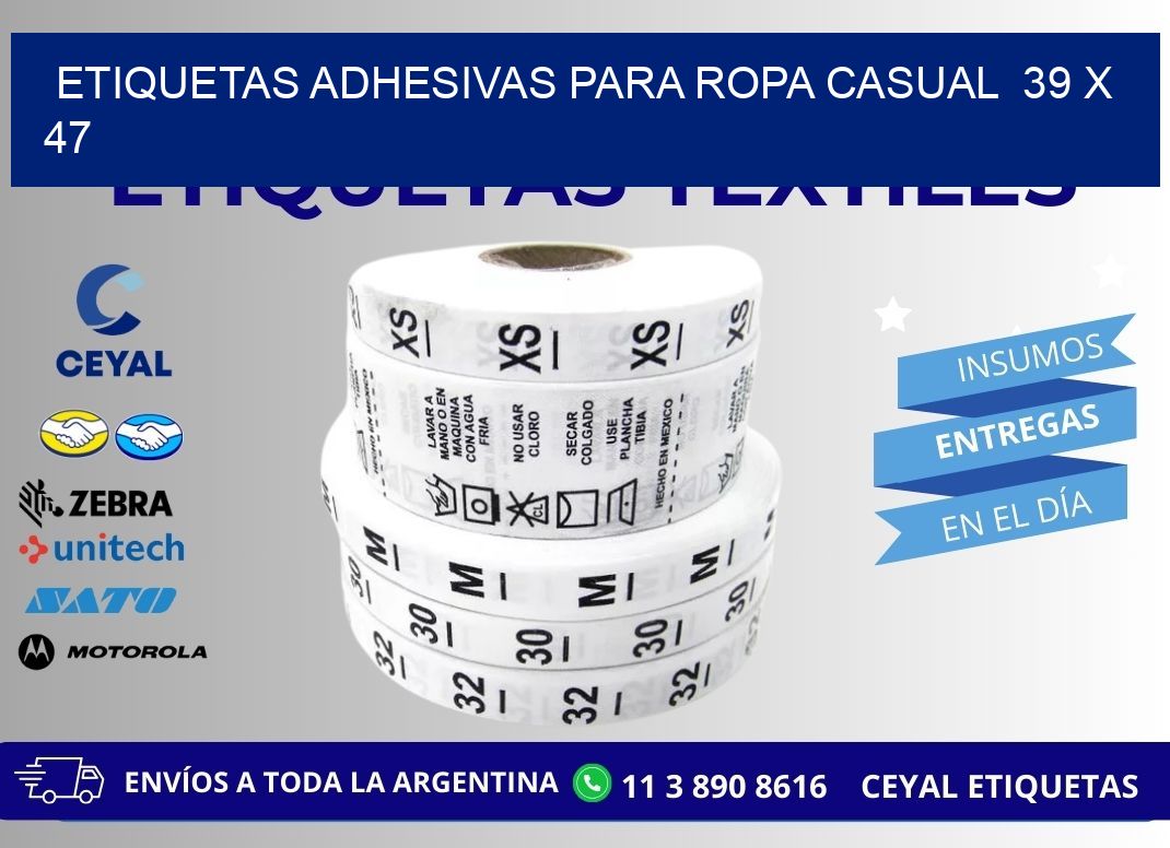 ETIQUETAS ADHESIVAS PARA ROPA CASUAL  39 x 47