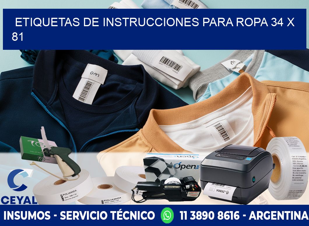 ETIQUETAS DE INSTRUCCIONES PARA ROPA 34 x 81