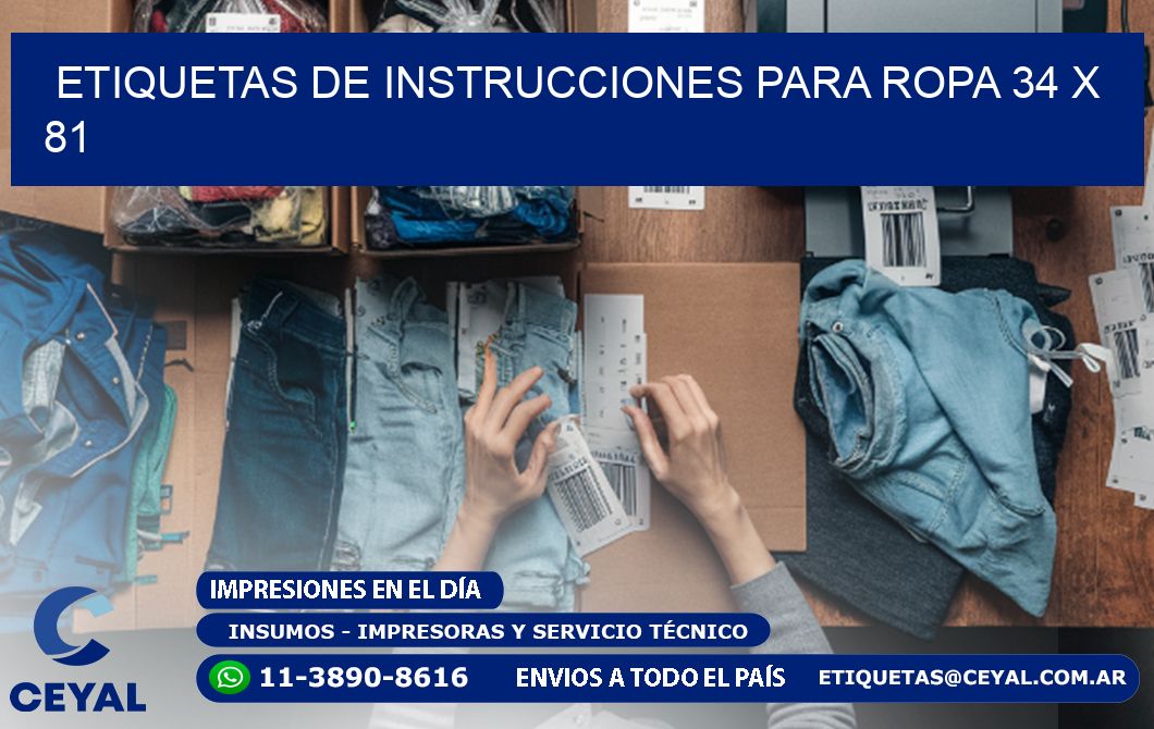 ETIQUETAS DE INSTRUCCIONES PARA ROPA 34 x 81