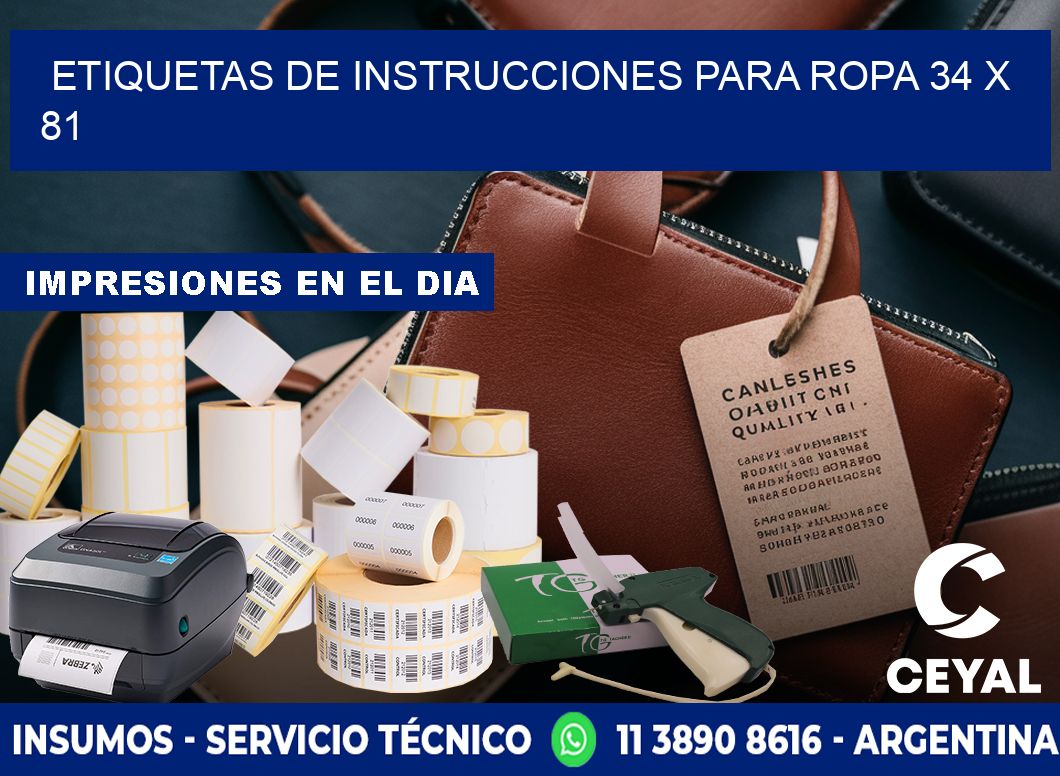 ETIQUETAS DE INSTRUCCIONES PARA ROPA 34 x 81