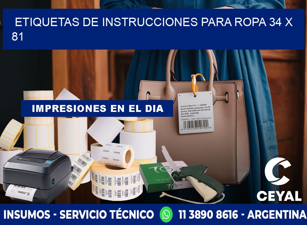 ETIQUETAS DE INSTRUCCIONES PARA ROPA 34 x 81