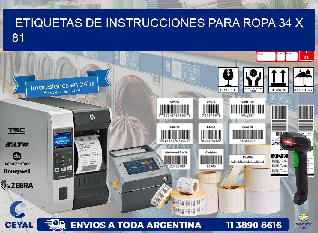 ETIQUETAS DE INSTRUCCIONES PARA ROPA 34 x 81