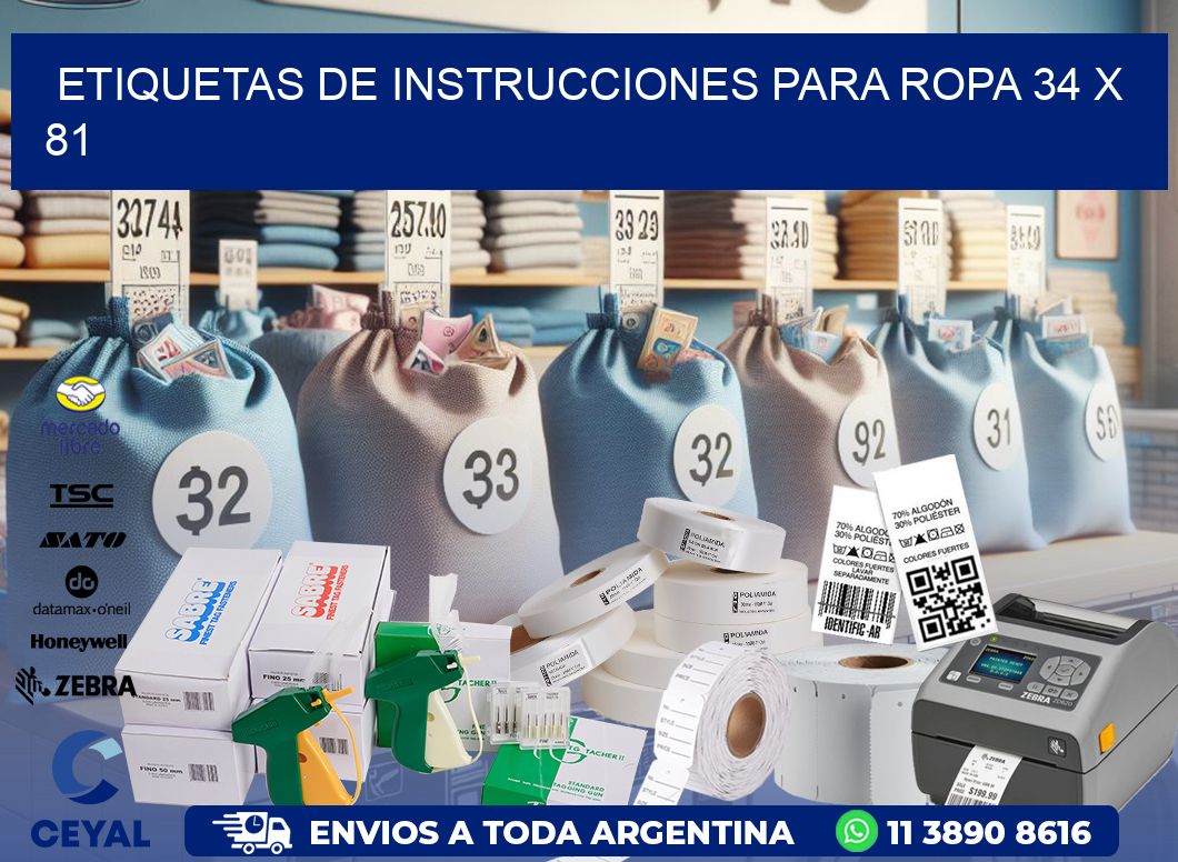 ETIQUETAS DE INSTRUCCIONES PARA ROPA 34 x 81