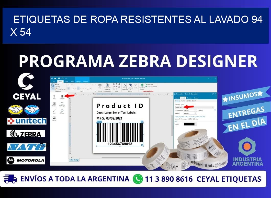 ETIQUETAS DE ROPA RESISTENTES AL LAVADO 94 x 54