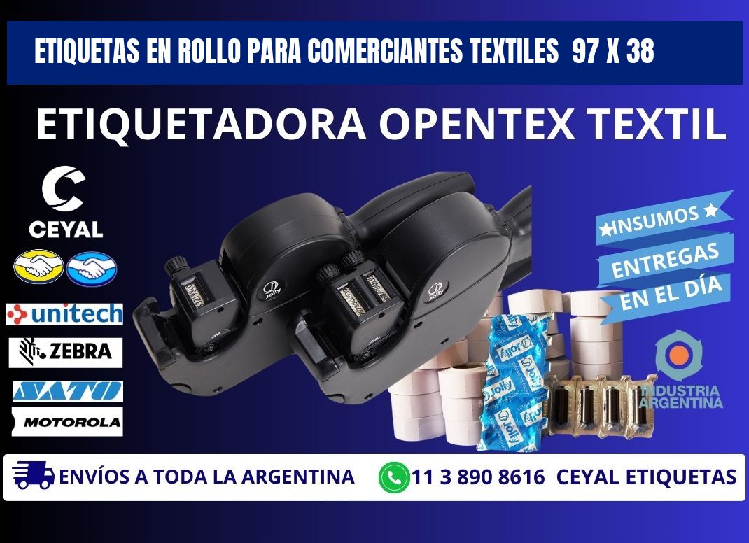 ETIQUETAS EN ROLLO PARA COMERCIANTES TEXTILES  97 x 38