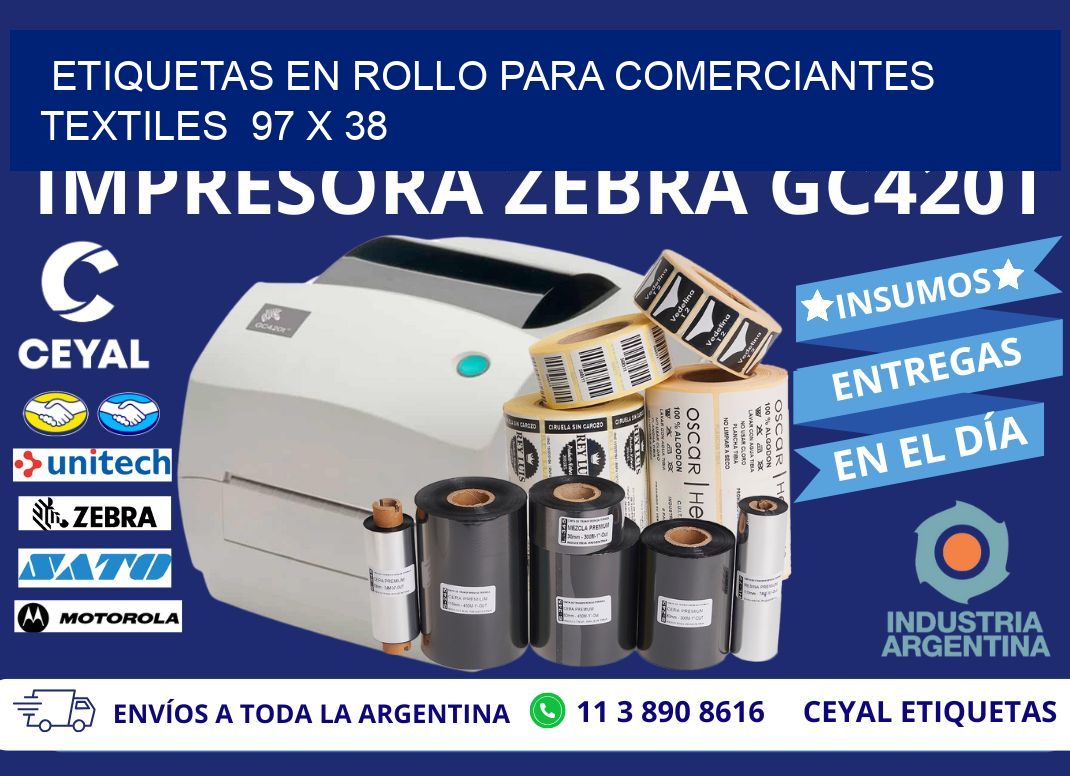 ETIQUETAS EN ROLLO PARA COMERCIANTES TEXTILES  97 x 38