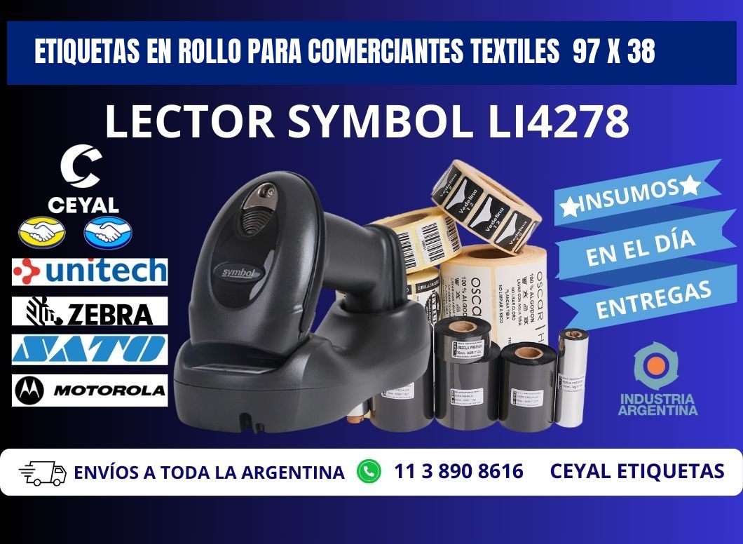 ETIQUETAS EN ROLLO PARA COMERCIANTES TEXTILES  97 x 38