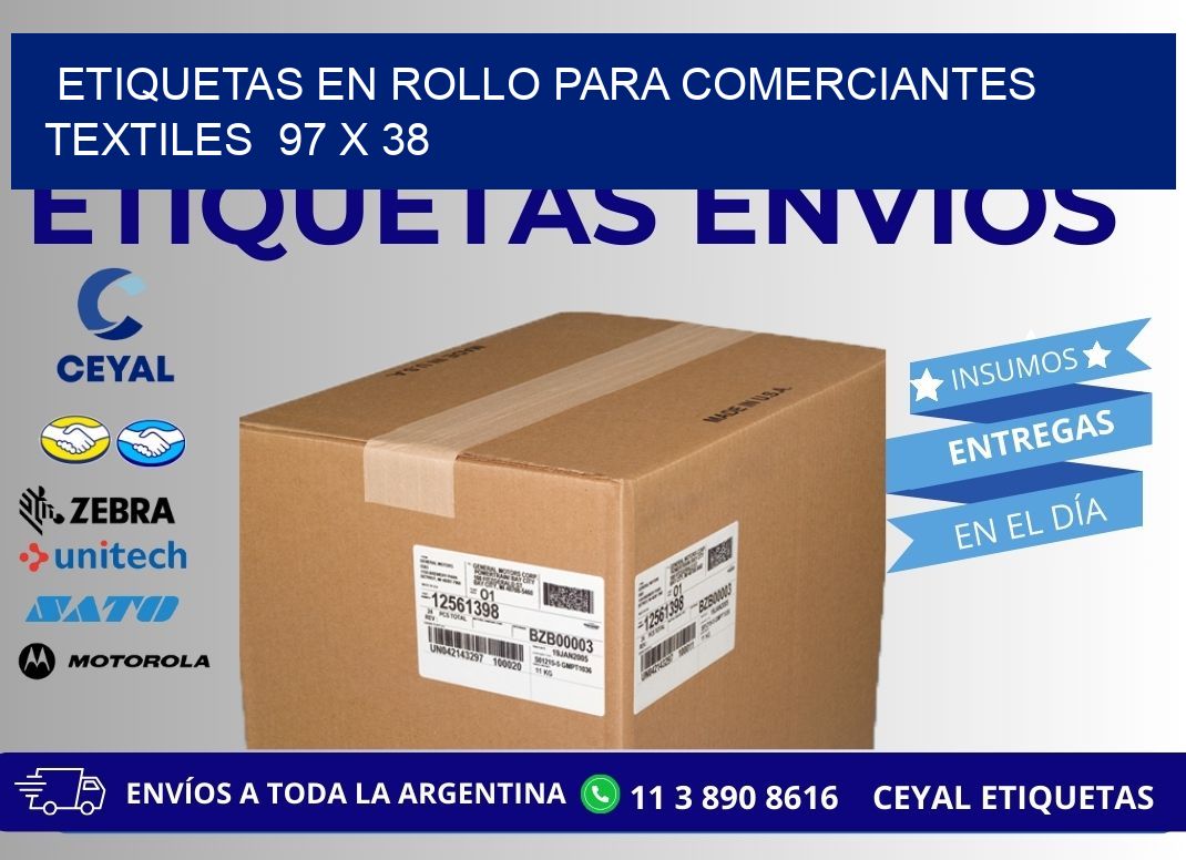 ETIQUETAS EN ROLLO PARA COMERCIANTES TEXTILES  97 x 38