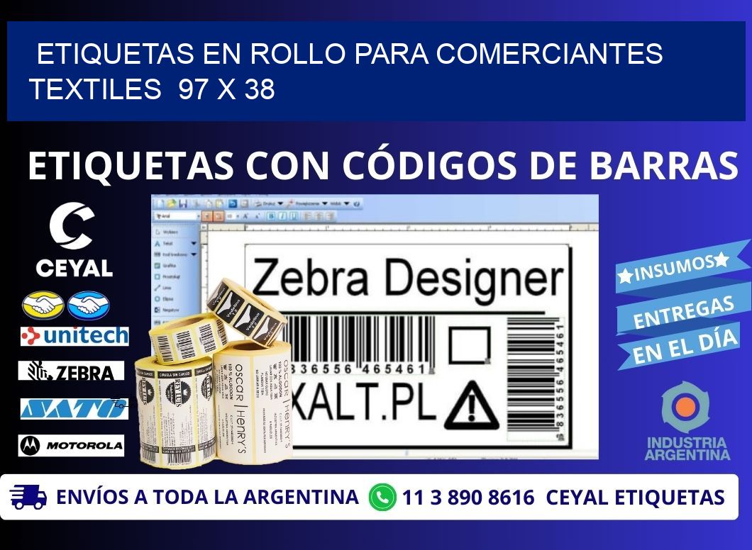 ETIQUETAS EN ROLLO PARA COMERCIANTES TEXTILES  97 x 38