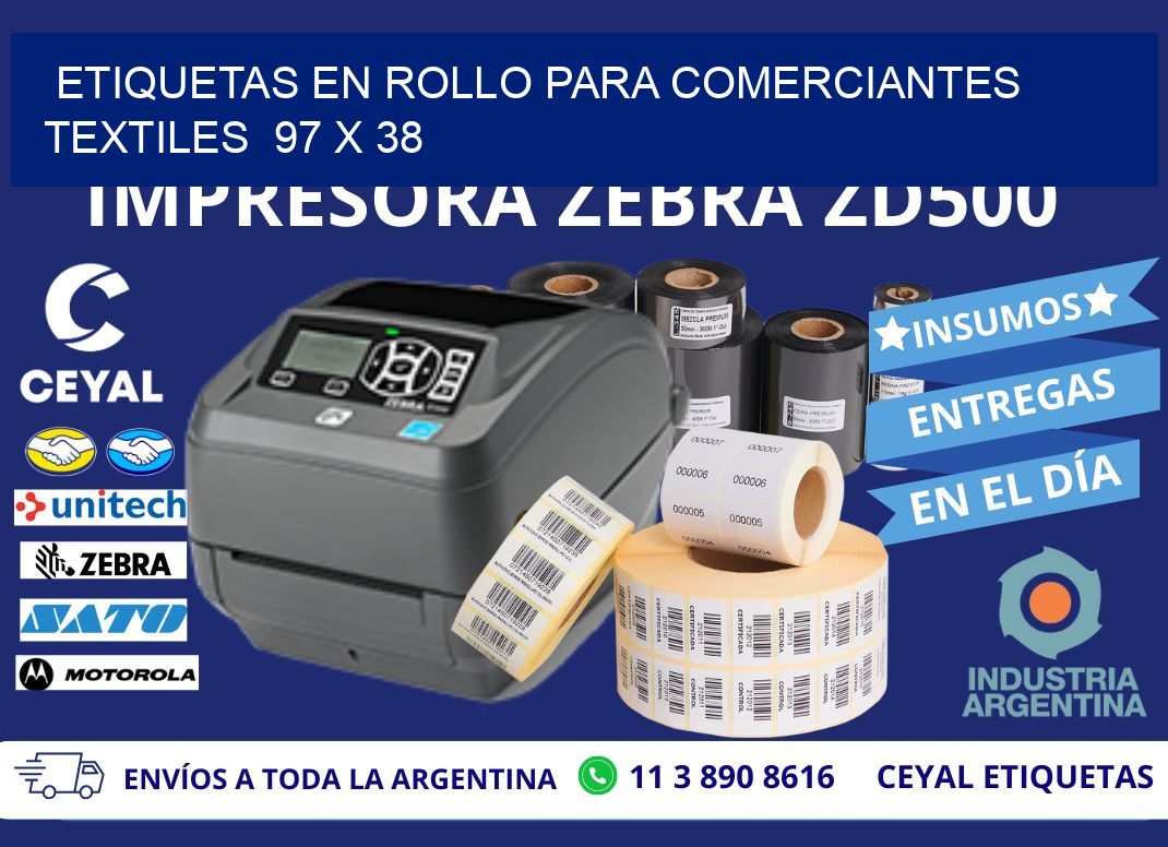 ETIQUETAS EN ROLLO PARA COMERCIANTES TEXTILES  97 x 38