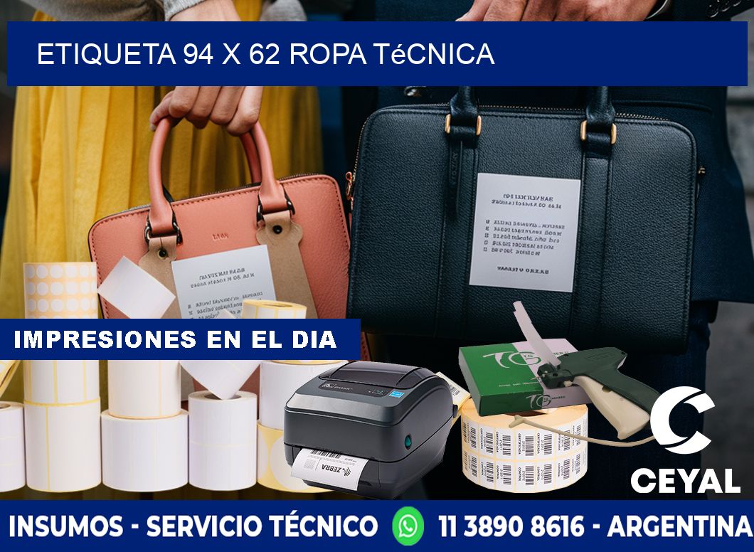 Etiqueta 94 x 62 ropa técnica