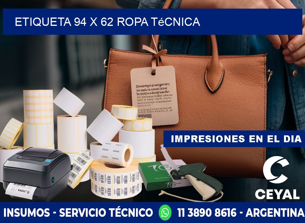 Etiqueta 94 x 62 ropa técnica