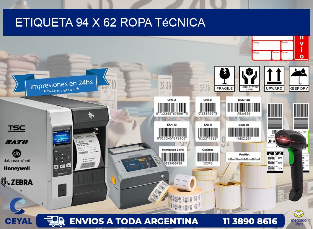 Etiqueta 94 x 62 ropa técnica