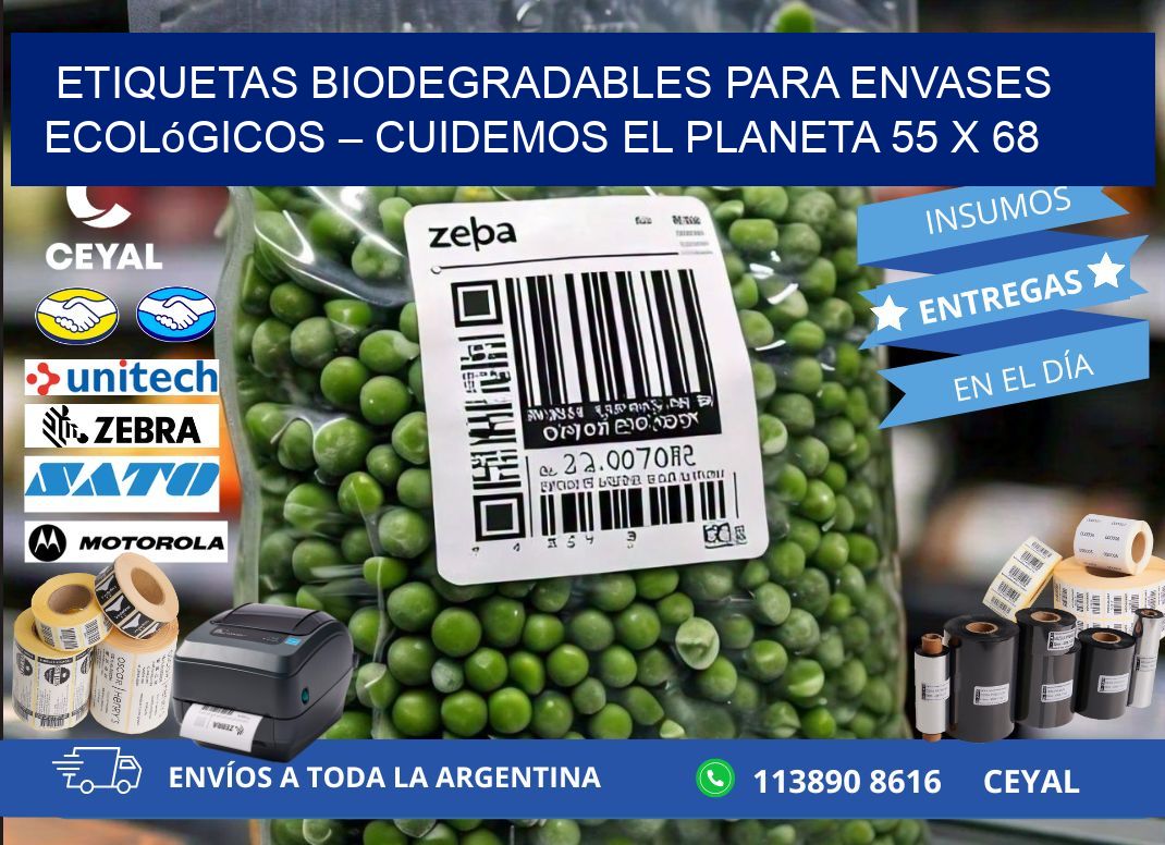 Etiquetas biodegradables para envases ecológicos – Cuidemos el planeta 55 x 68