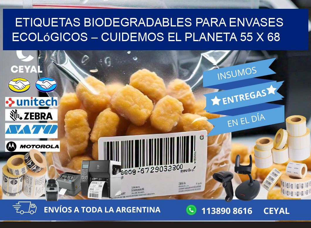 Etiquetas biodegradables para envases ecológicos – Cuidemos el planeta 55 x 68