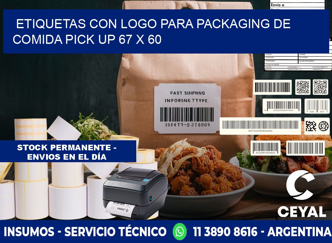 Etiquetas con logo para packaging de comida pick up 67 x 60