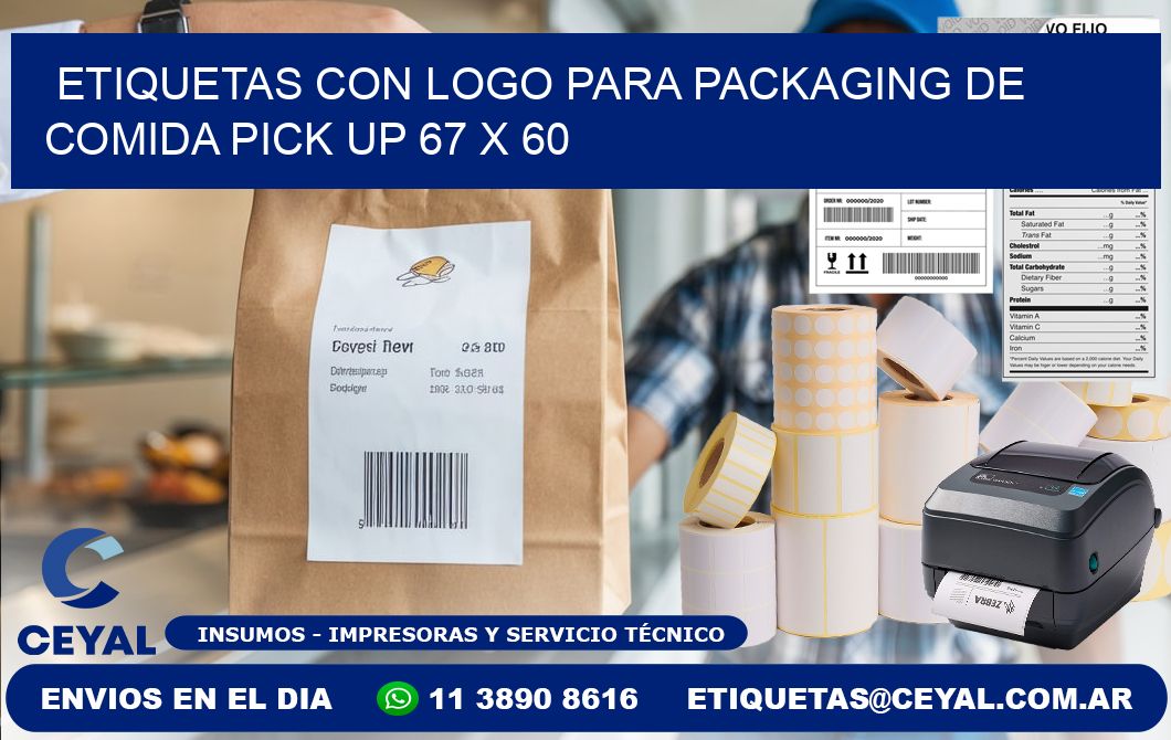 Etiquetas con logo para packaging de comida pick up 67 x 60