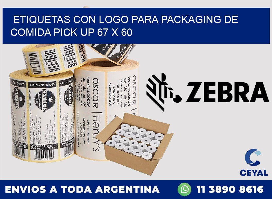 Etiquetas con logo para packaging de comida pick up 67 x 60