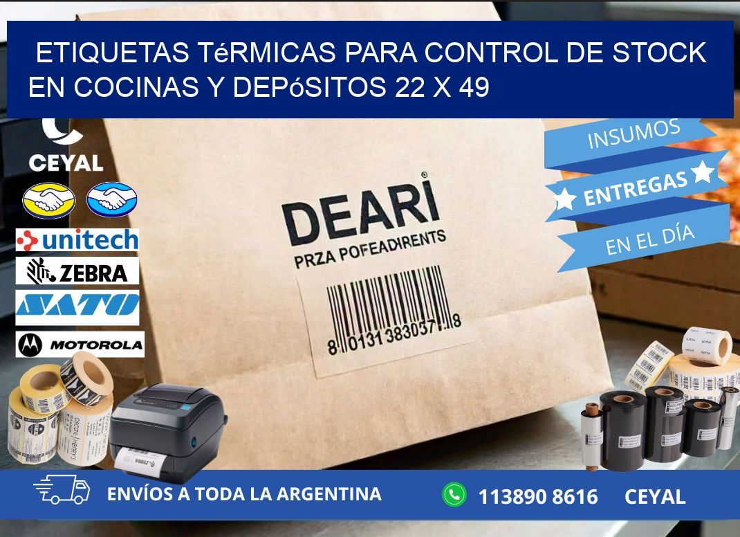 Etiquetas térmicas para control de stock en cocinas y depósitos 22 x 49