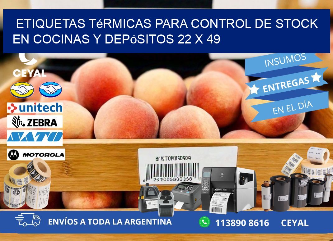 Etiquetas térmicas para control de stock en cocinas y depósitos 22 x 49