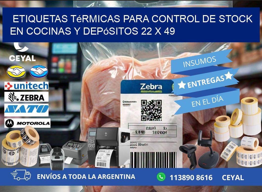 Etiquetas térmicas para control de stock en cocinas y depósitos 22 x 49