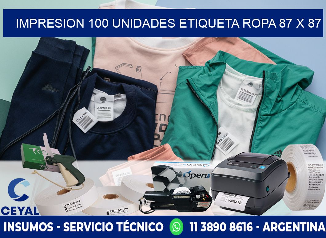 IMPRESION 100 UNIDADES ETIQUETA ROPA 87 x 87