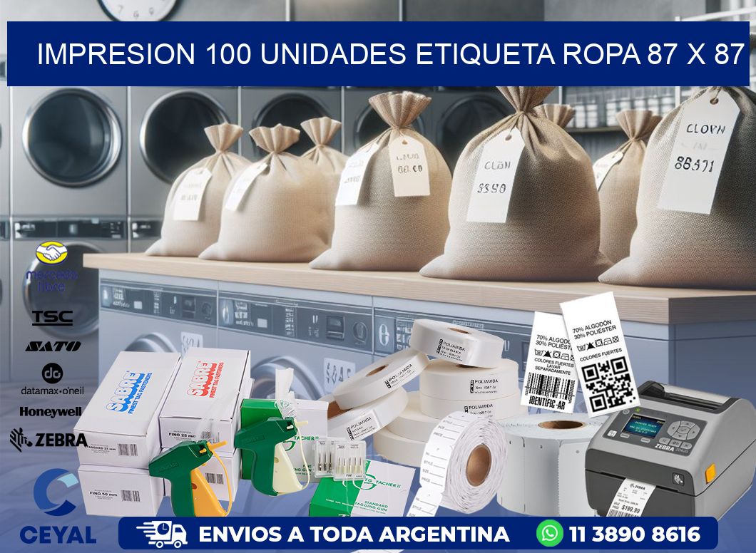 IMPRESION 100 UNIDADES ETIQUETA ROPA 87 x 87