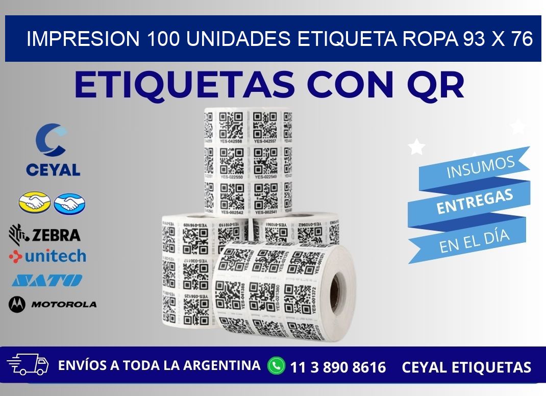 IMPRESION 100 UNIDADES ETIQUETA ROPA 93 x 76