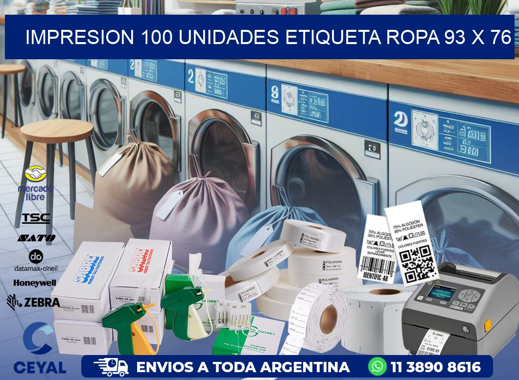 IMPRESION 100 UNIDADES ETIQUETA ROPA 93 x 76