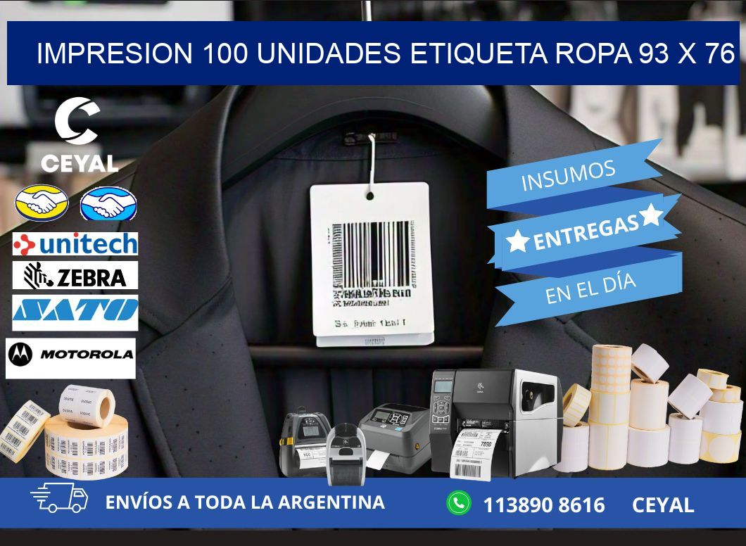 IMPRESION 100 UNIDADES ETIQUETA ROPA 93 x 76