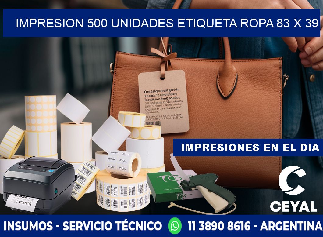 IMPRESION 500 UNIDADES ETIQUETA ROPA 83 x 39