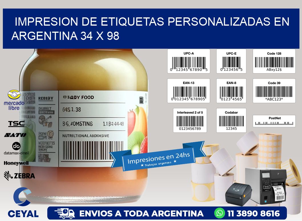 Impresion de Etiquetas Personalizadas en Argentina 34 x 98