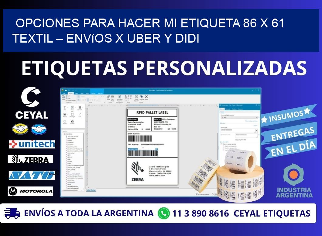 Opciones para hacer mi Etiqueta 86 x 61 textil – Envíos x Uber y DiDi