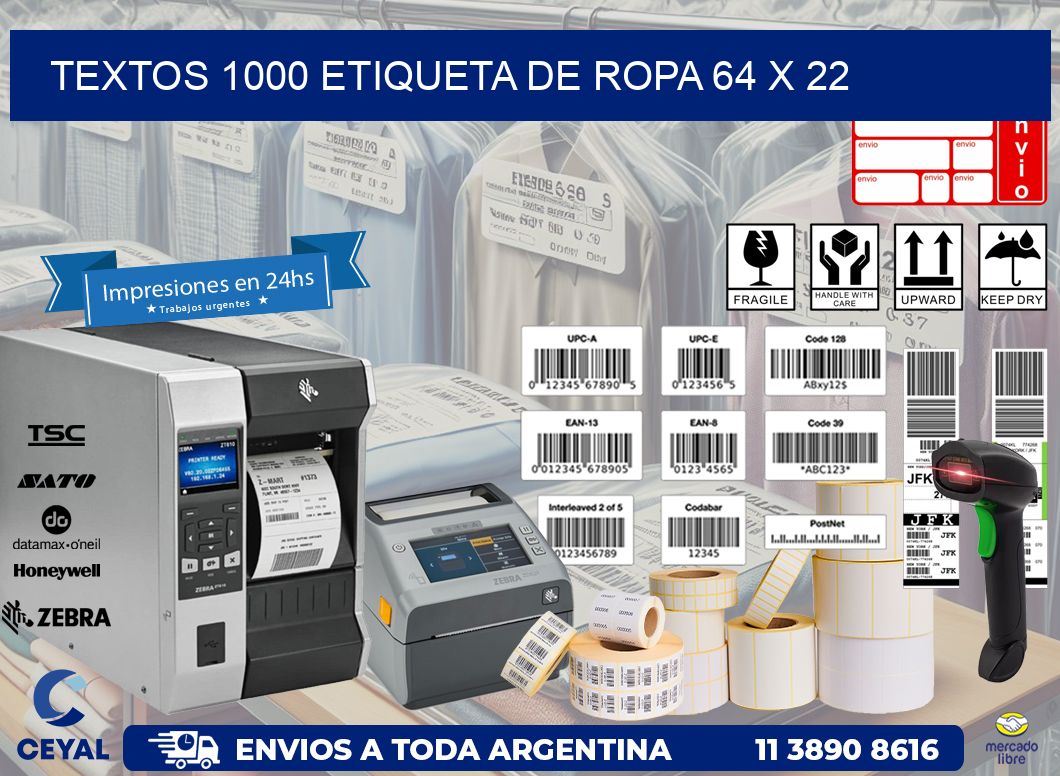 TEXTOS 1000 ETIQUETA DE ROPA 64 x 22