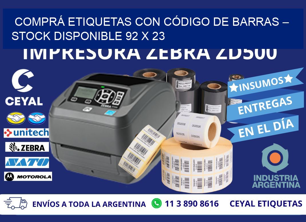 COMPRÁ ETIQUETAS CON CÓDIGO DE BARRAS – STOCK DISPONIBLE 92 x 23