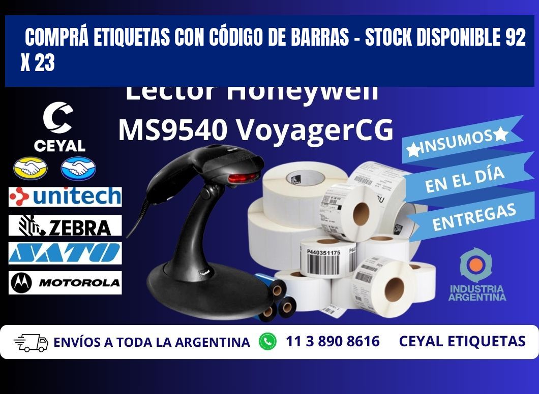 COMPRÁ ETIQUETAS CON CÓDIGO DE BARRAS – STOCK DISPONIBLE 92 x 23