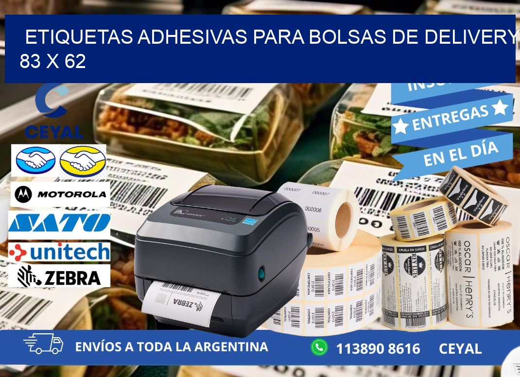 ETIQUETAS ADHESIVAS PARA BOLSAS DE DELIVERY 83 x 62