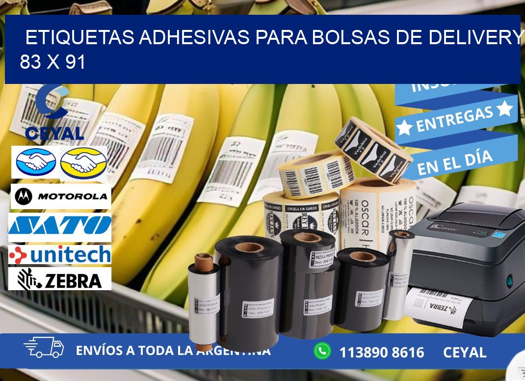 ETIQUETAS ADHESIVAS PARA BOLSAS DE DELIVERY 83 x 91