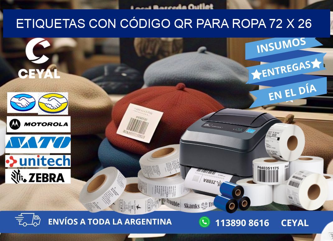 ETIQUETAS CON CÓDIGO QR PARA ROPA 72 x 26