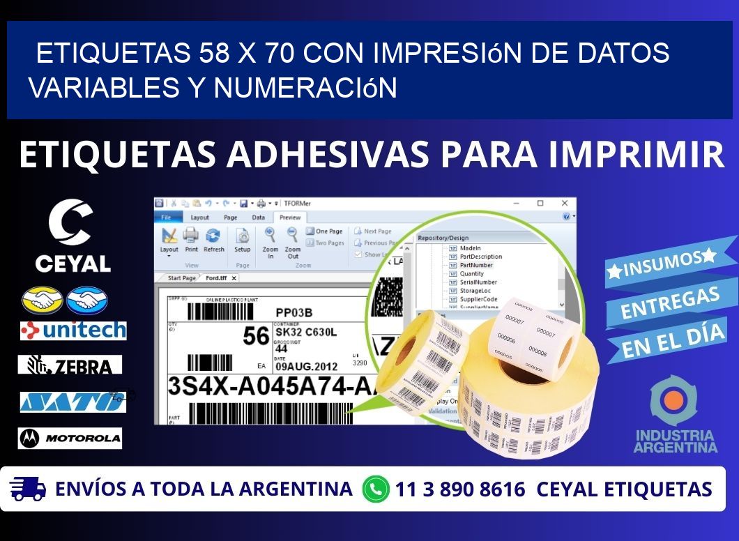 Etiquetas 58 x 70 con Impresión de Datos Variables y Numeración