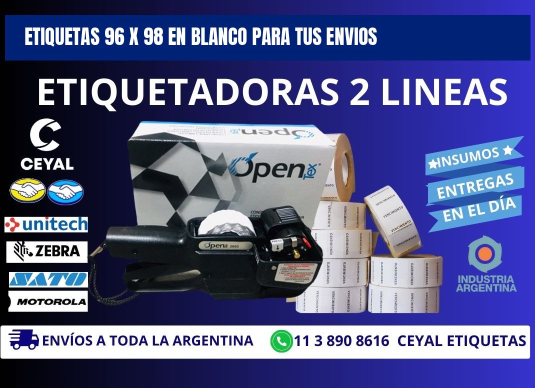 Etiquetas 96 x 98 en blanco para tus envios