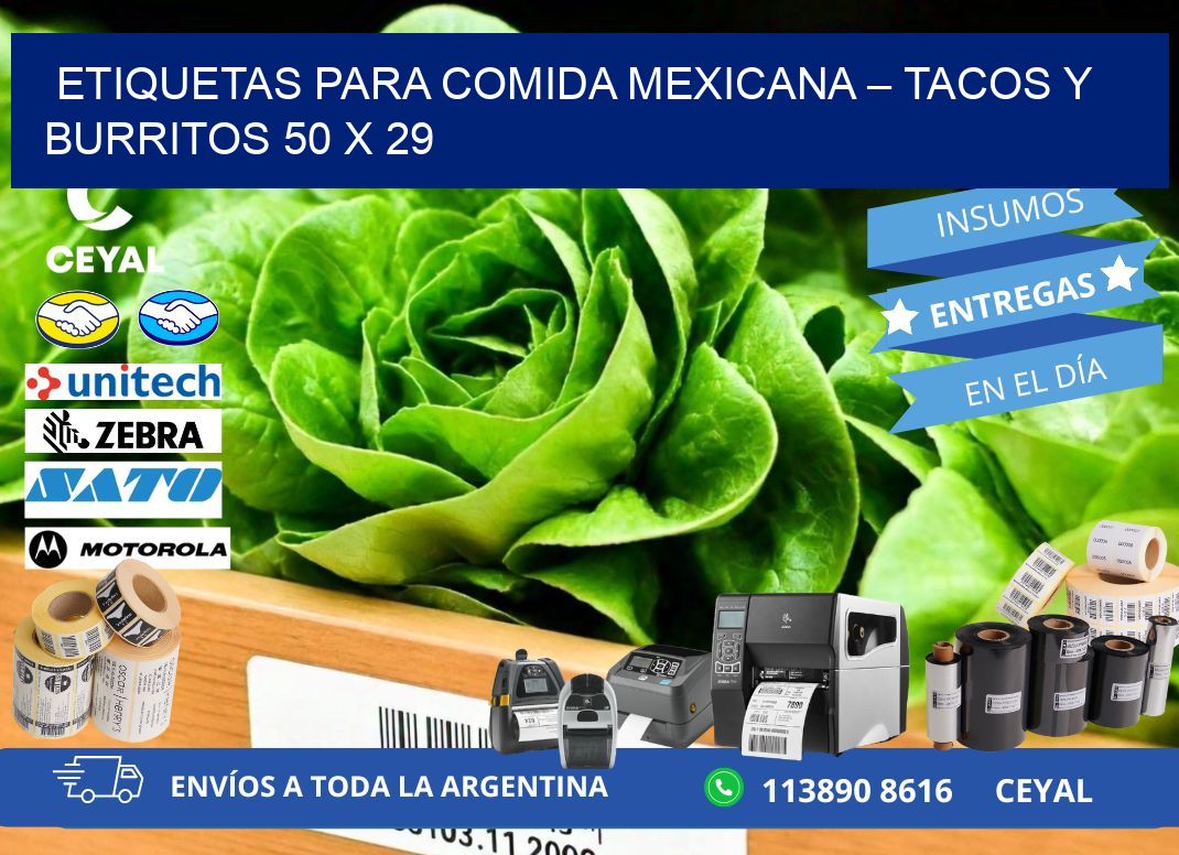 Etiquetas para comida mexicana – Tacos y burritos 50 x 29