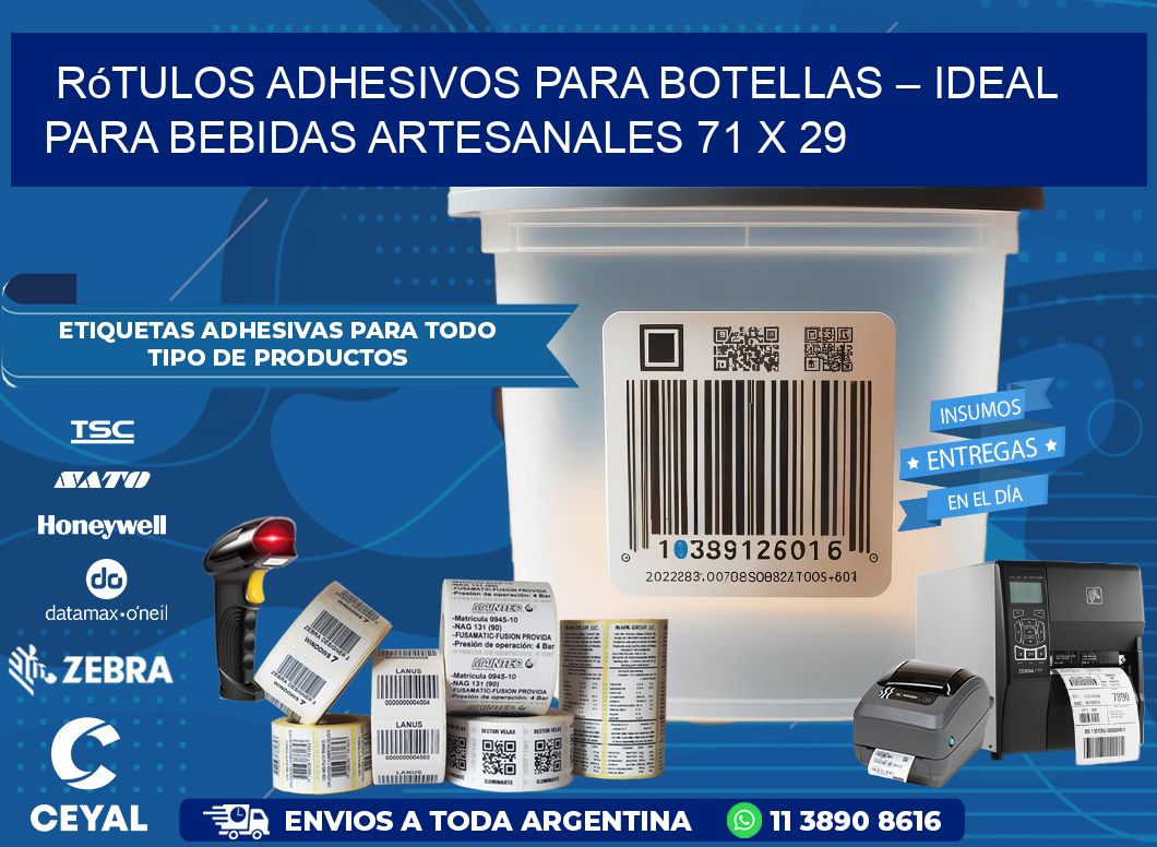 Rótulos Adhesivos para Botellas – Ideal para Bebidas Artesanales 71 x 29