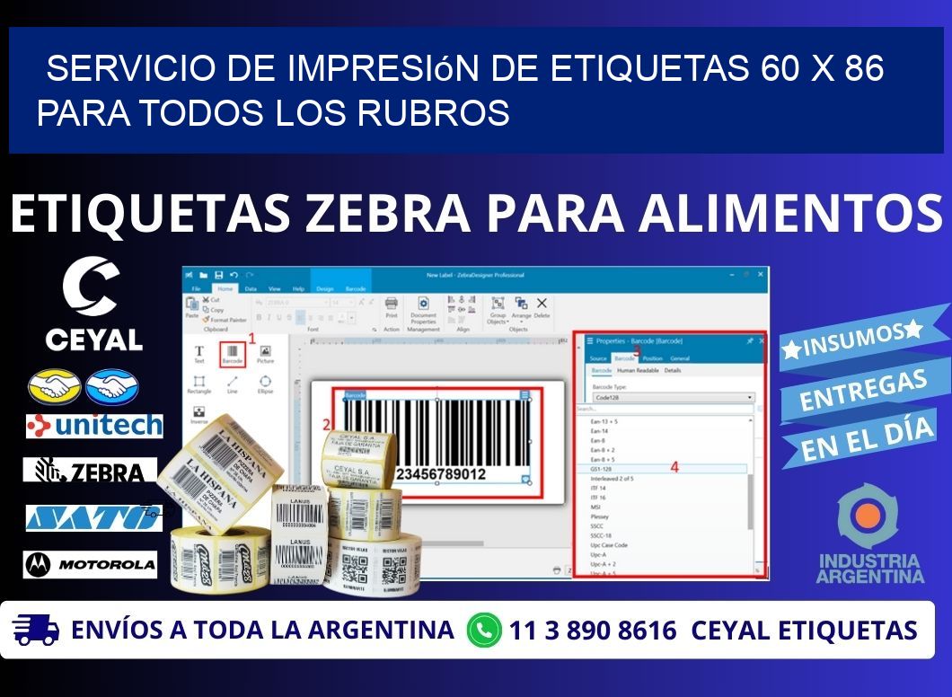 Servicio de Impresión de Etiquetas 60 x 86 para Todos los Rubros