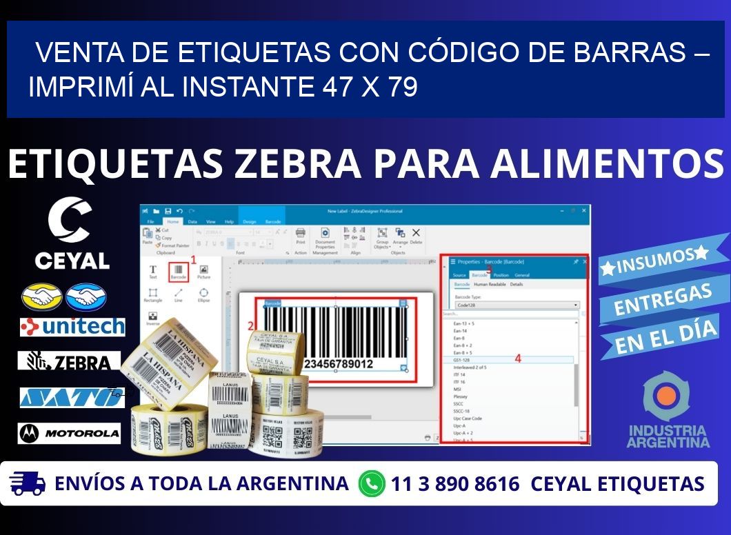 VENTA DE ETIQUETAS CON CÓDIGO DE BARRAS – IMPRIMÍ AL INSTANTE 47 x 79