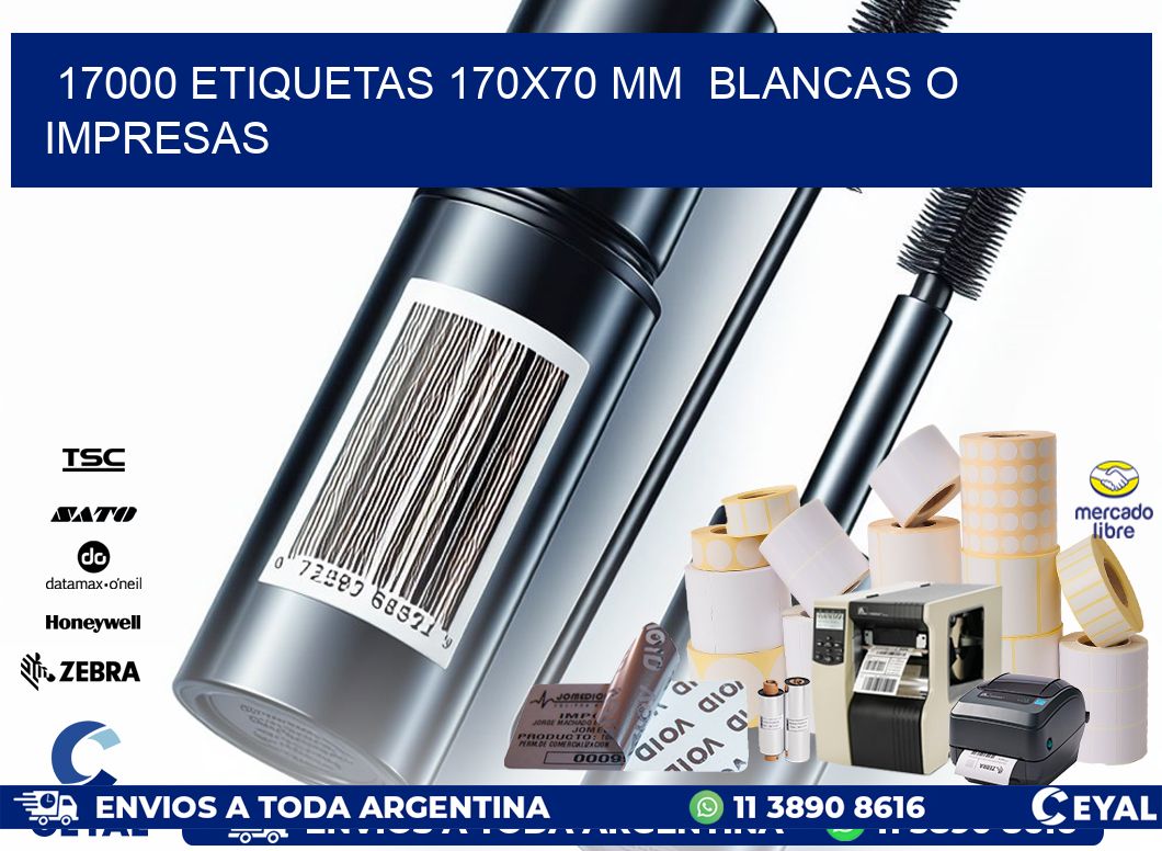 17000 ETIQUETAS 170×70 mm  BLANCAS O IMPRESAS